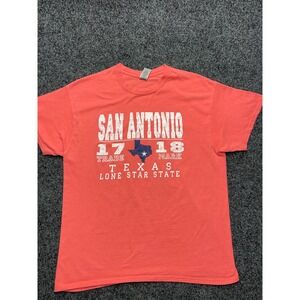 Gildan San Antonio Texas Lone Star State Graphic T-Shirt Coral Pink Womens Large
